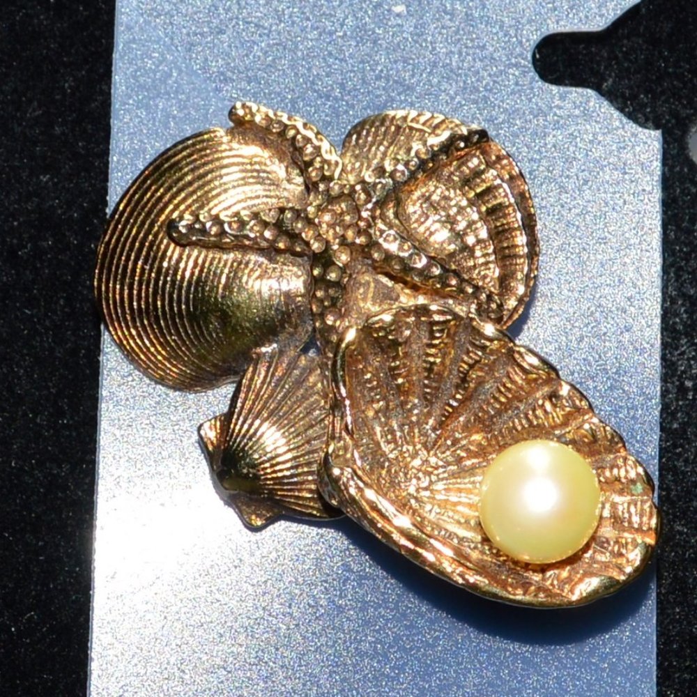 Seashell Brooch with Gold Pearl